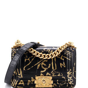 Chanel Small Boy Flap Bag Graffiti Crocodile Embossed Calfskin